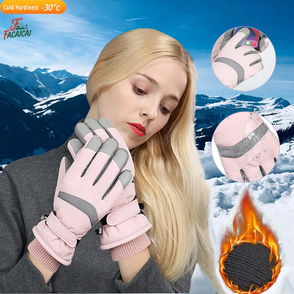 

1 Pair Women &Men Windproof & Slip-Resistant Winter Gloves - Thermal Insulated Skiing & Cycling Gloves with Wrist Straps
