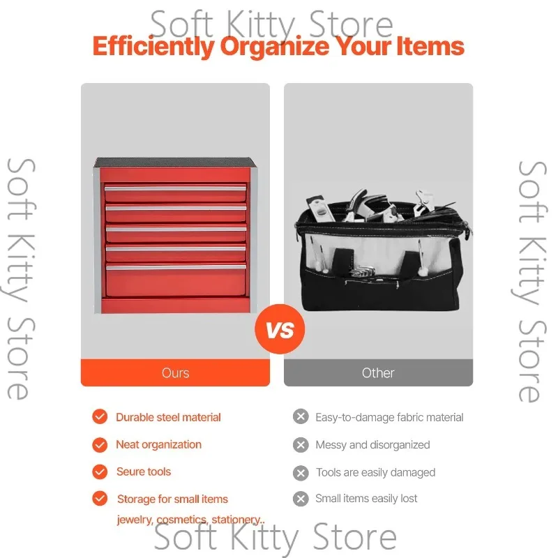 5-Drawer 8.6 in Metal Tool Box Red/Black Portable Small Tool Chest with PP Feet Pads for Garage Workshop Tools Storage
