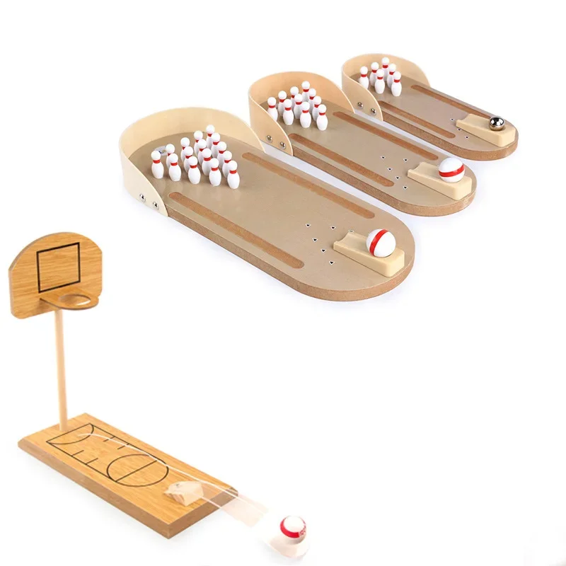 Mini Wooden Board Game Bowling Sports Kids Toys Adult Children Desktop Battle Board Game Parent-Child Table Game Gift