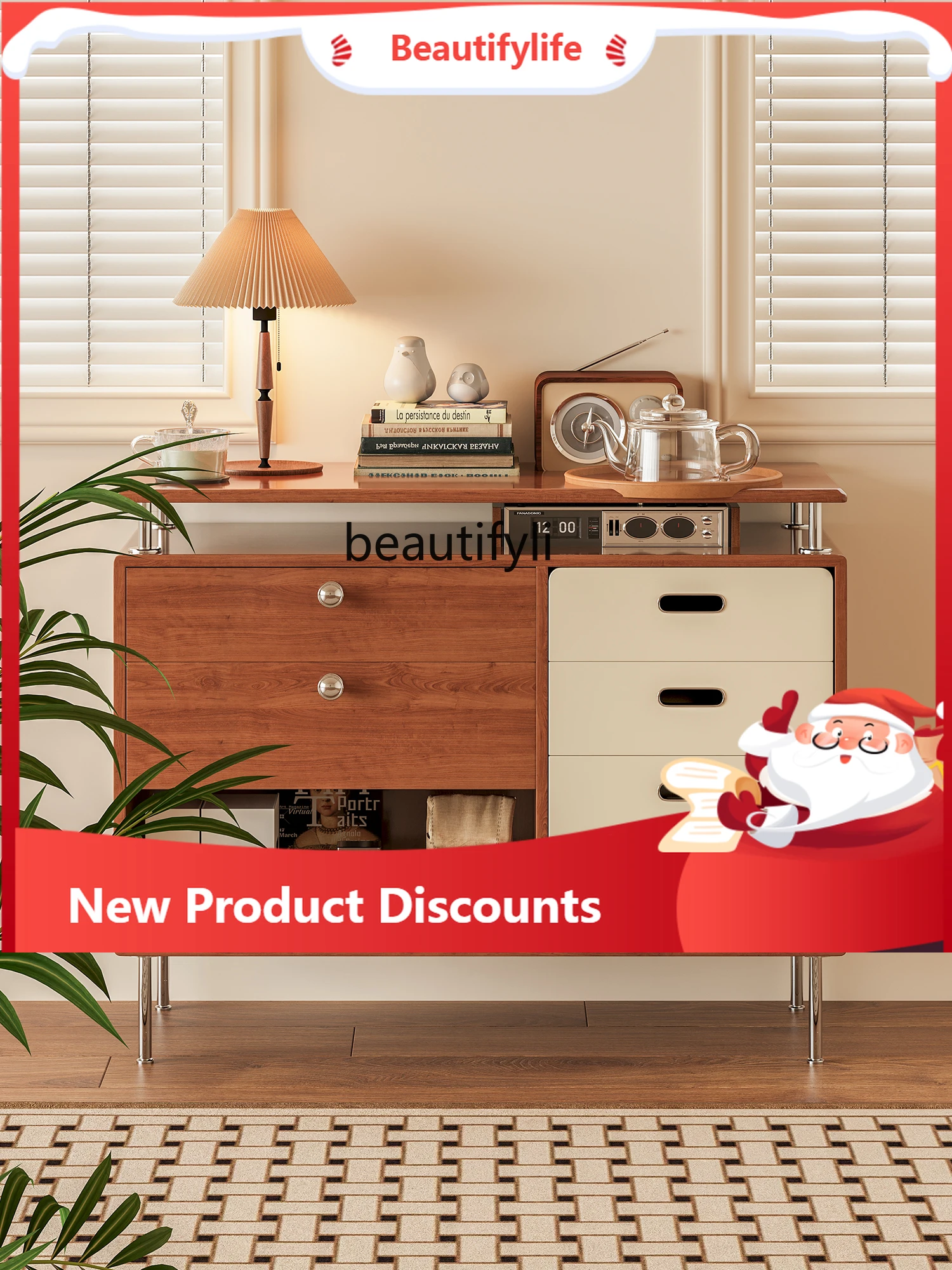 

X188 Solid wood medieval style dining side cabinet simple design living room tea side cabinet against the wall storage storageca