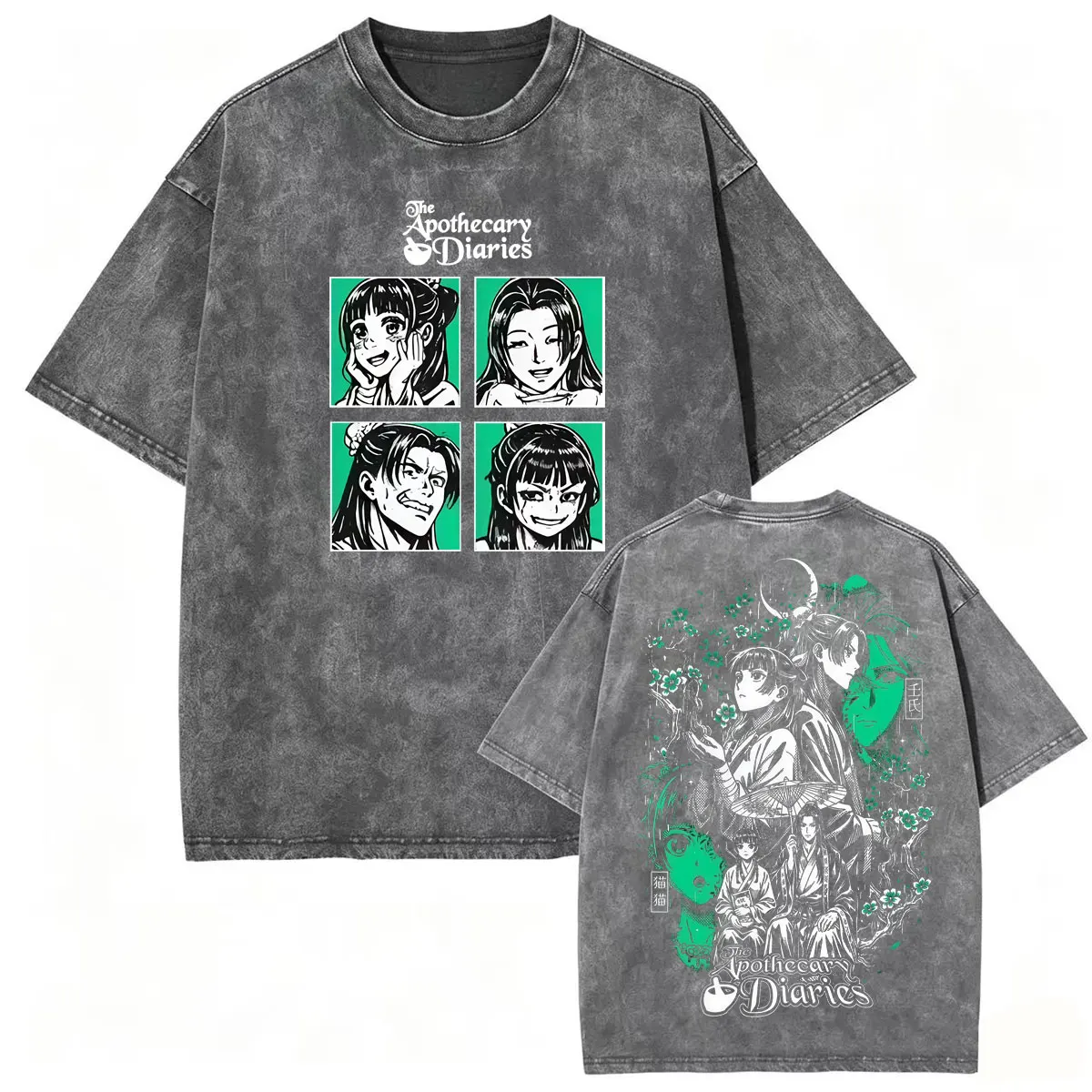 Anime The Apothecary Diaries Jinshi and Maomao Vintage Washed T-shirts Men Women Harajuku Cute Fashion Kawaii T Shirt Streetwear