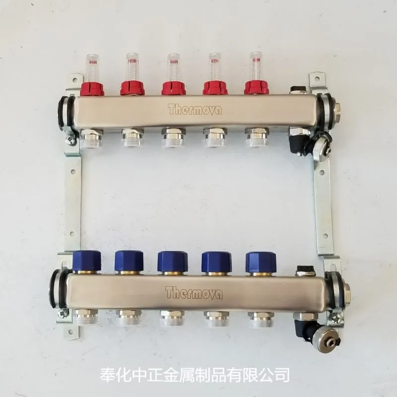 

Factory Direct Sale 304 Stainless Steel Intelligent Floor Heating Water Separator with Visual Flowmeter Water Separator.