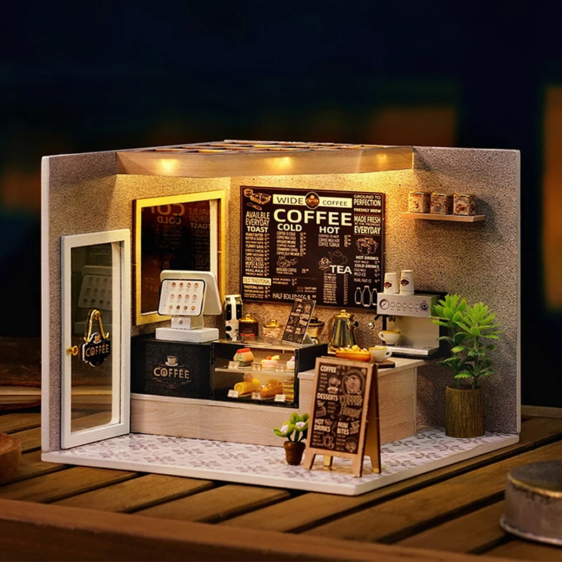 

Cutebee DIY Dollhouse Miniature Kit with Furniture and Light Coffee Shop Wooden Room Building Model Toy for Adult Birthday Gifts