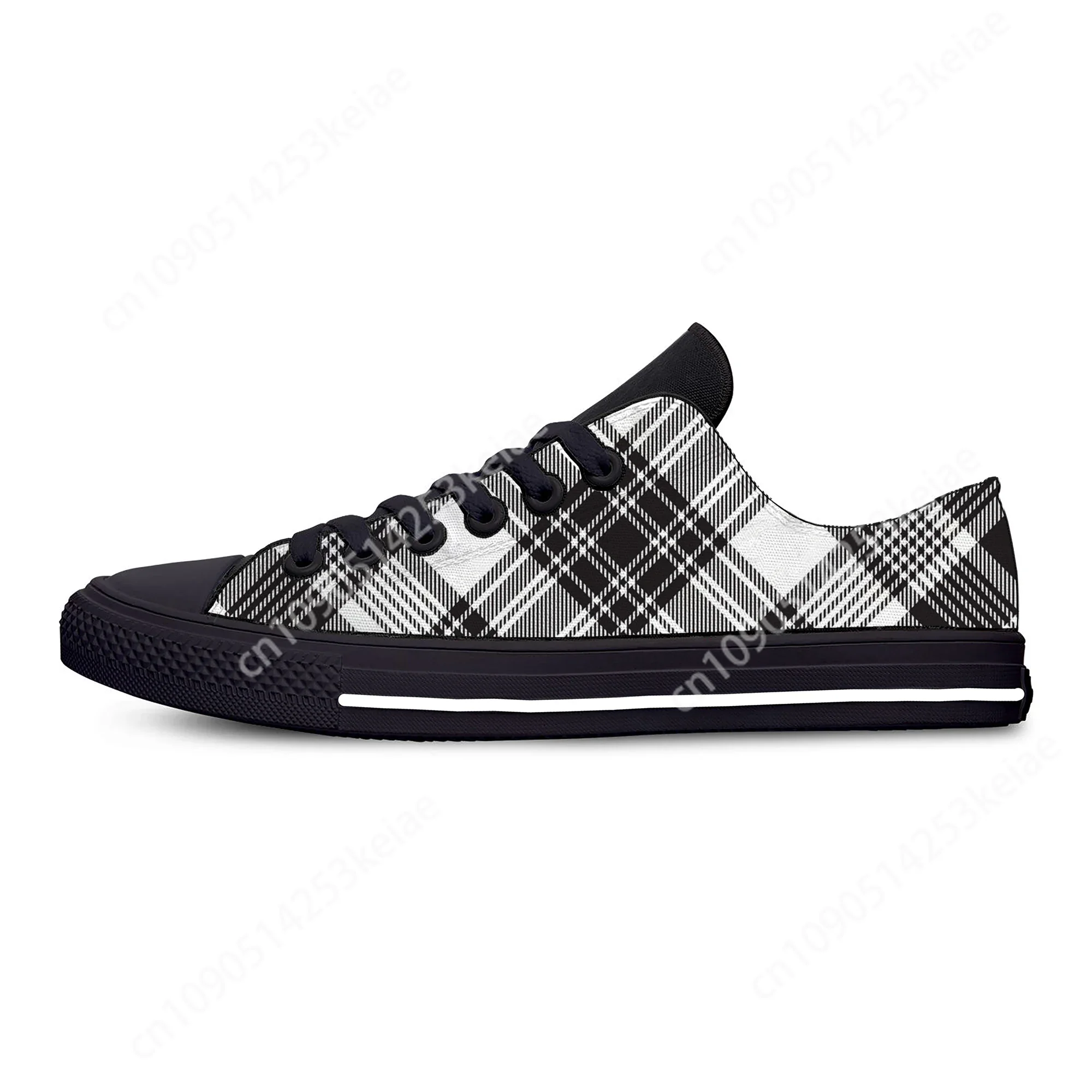 Black and White Plaid Checks Cool Hot Fashion Classic Casual Shoes Low Top Lightweight Board Shoes Breathable Men Women Sneakers