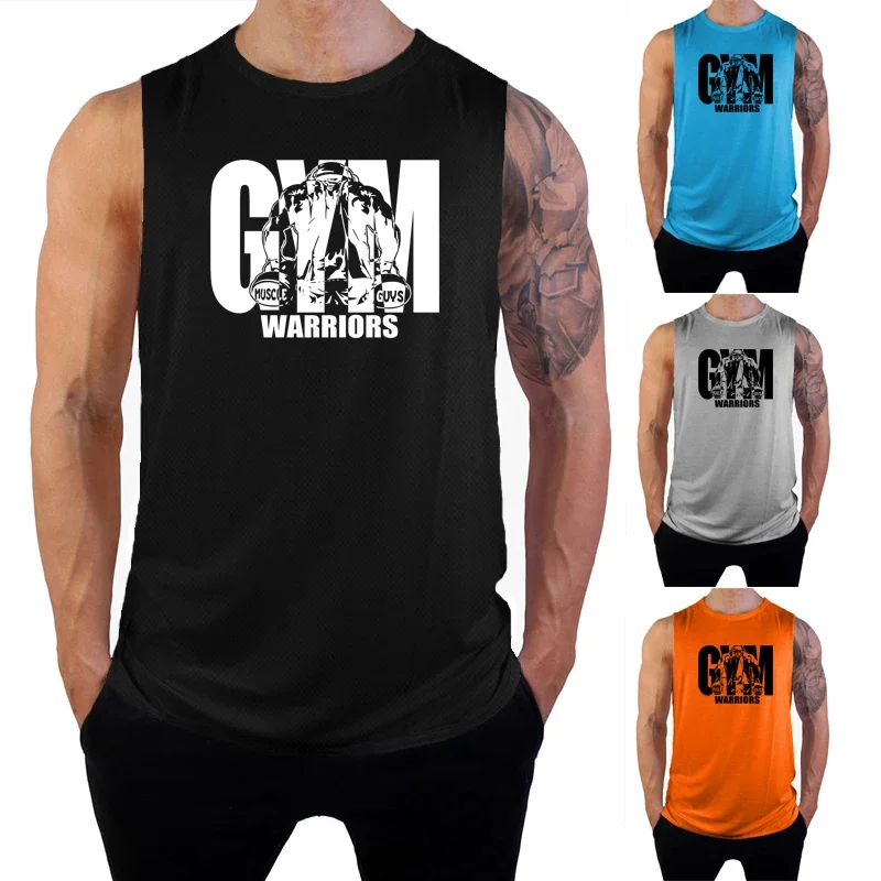 

Summer Quick Dry Summer Mens Fitness Casual Tank Tops Workout Singlets Mesh Sleeveless T-shirts Gym Bodybuilding Muscle Clothing