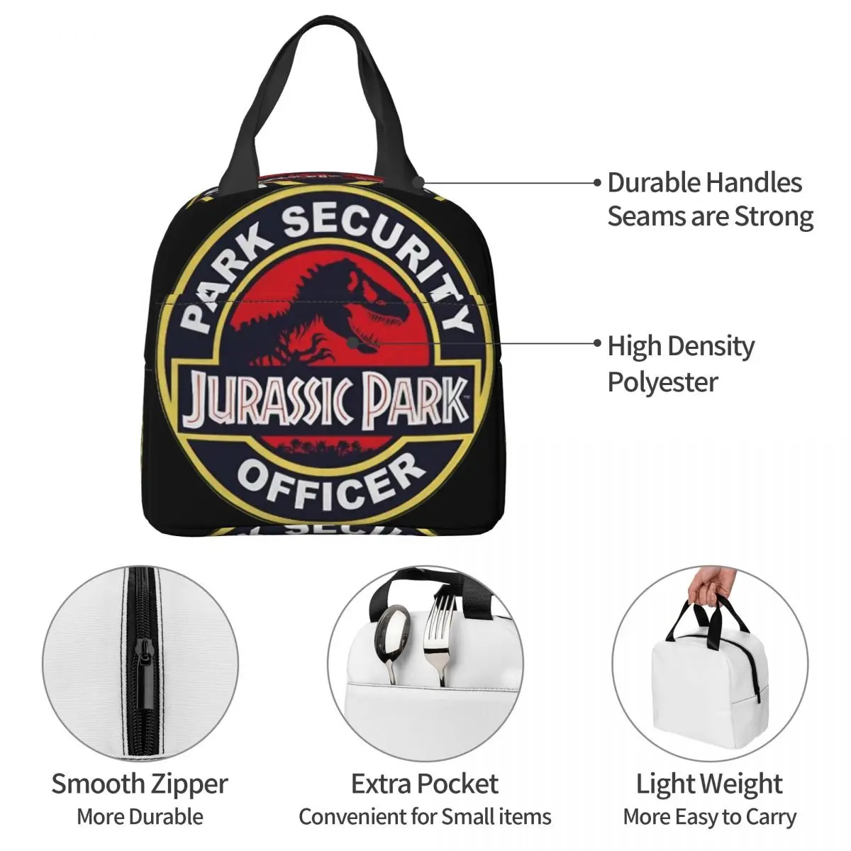 Jurassic Park Tapijt Park Security Officer Lunchtas Unisex Draagbare Koeler Geïsoleerde Lunchbox Food Bento Box