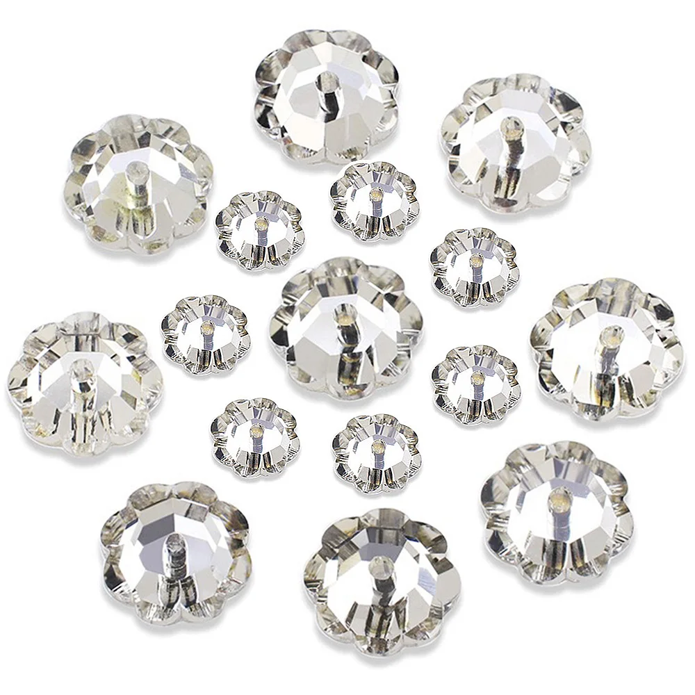 30 Stück 6mm-10mm Flache Rückseite Mittelloch Näh-Strasssteine Glänzende Kristalle Strassperlen zum Aufnähen auf Kleidung Stoff Edelsteine – Detail 4