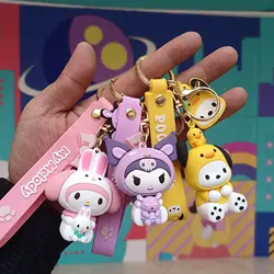 Sanrio Anime Kawaii Hello Kitty Cinnamoroll Melody Kuromi Hug A Friend Keychains Doll Toy Bag Ornament Decor Key Pendant Gifts