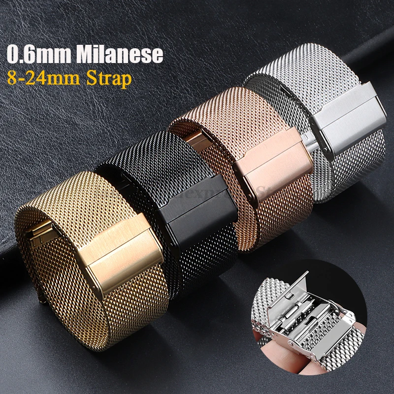 

0.6MM Mesh Watch Strap for Seiko for DW Watch Steel Milanese Strap 8 10 12 13 14 16 17 18 19 20 21 22 24mm Men Women Watch Bands