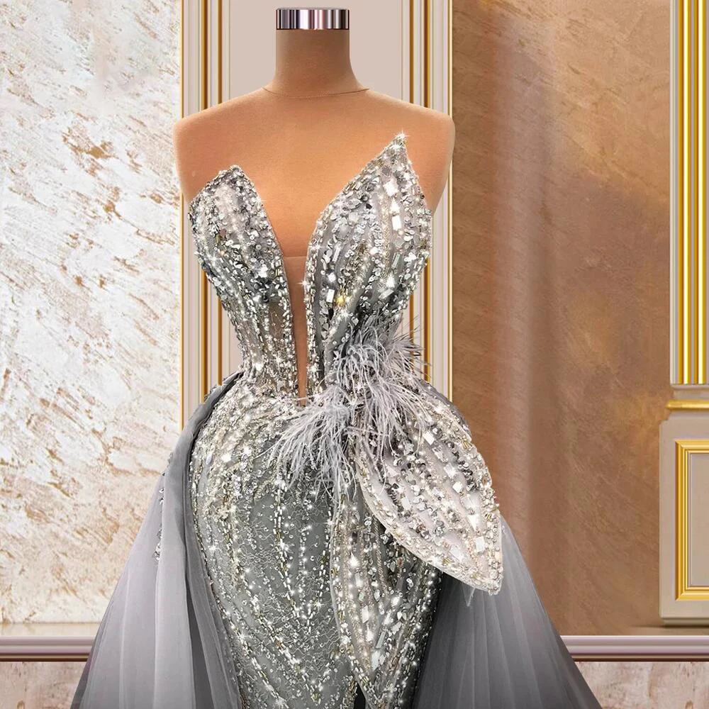 Luxury Robes Beading Evening Dresses Arabic Party Custom Made Strapless Mermaid Women Prom Gowns