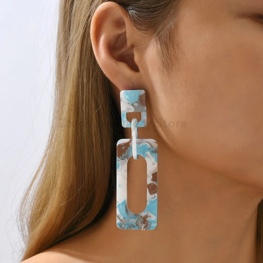 Geometric Pink/Blue/Orange Acrylic Earrings For Women Korean Fashion Jewelry Statement Accessories Boho Bijoux Wholesale