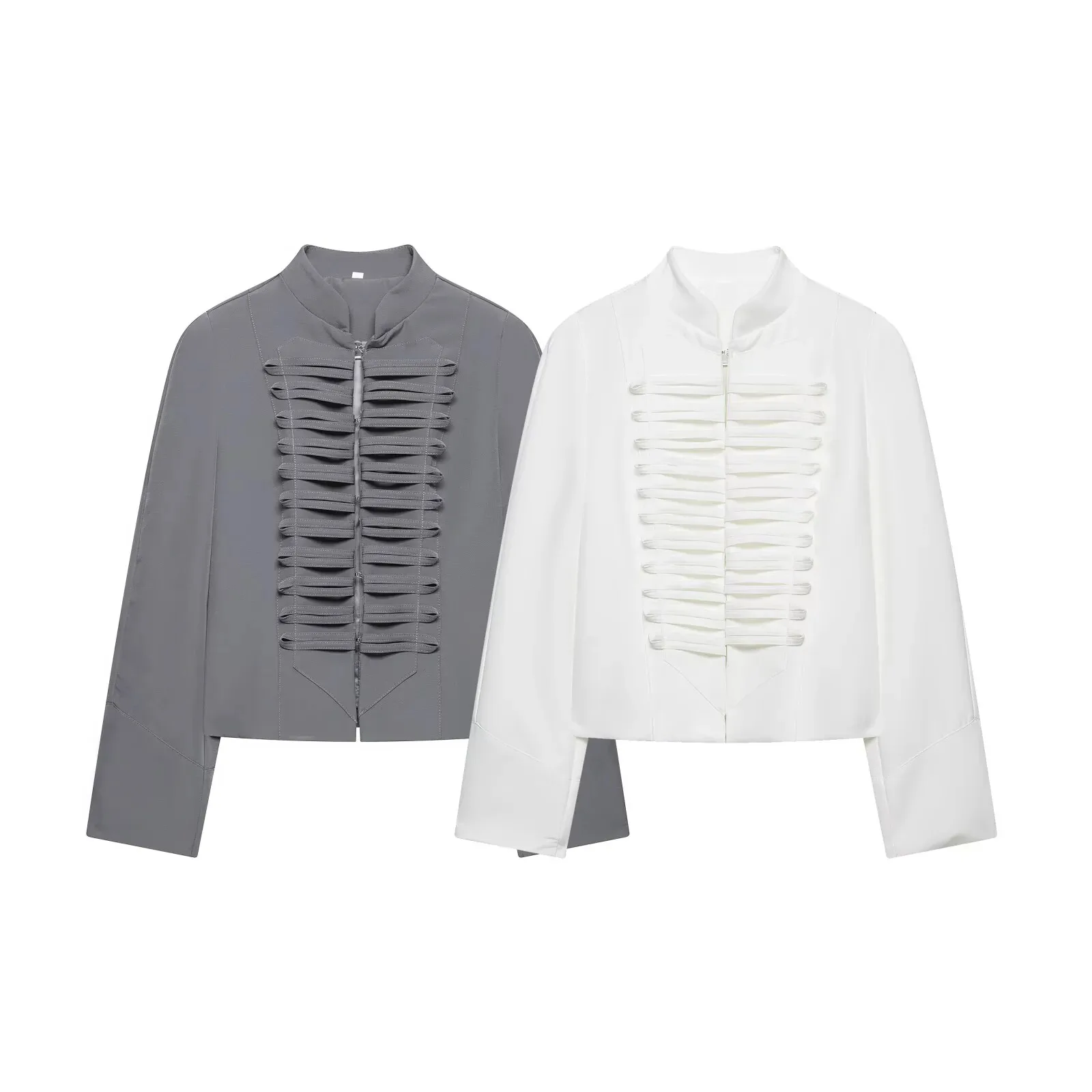 European and American style 2026 new summer style casual simple long-sleeved stand-up collar Napoleon splicing short suit jacket