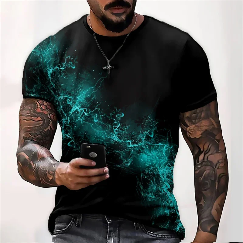 

Natural Scenery Printed T-shirt Fashion Men's Round Neck T-shirt New Casual Aurora Pattern Handsome Men's Quick Drying T-shirts