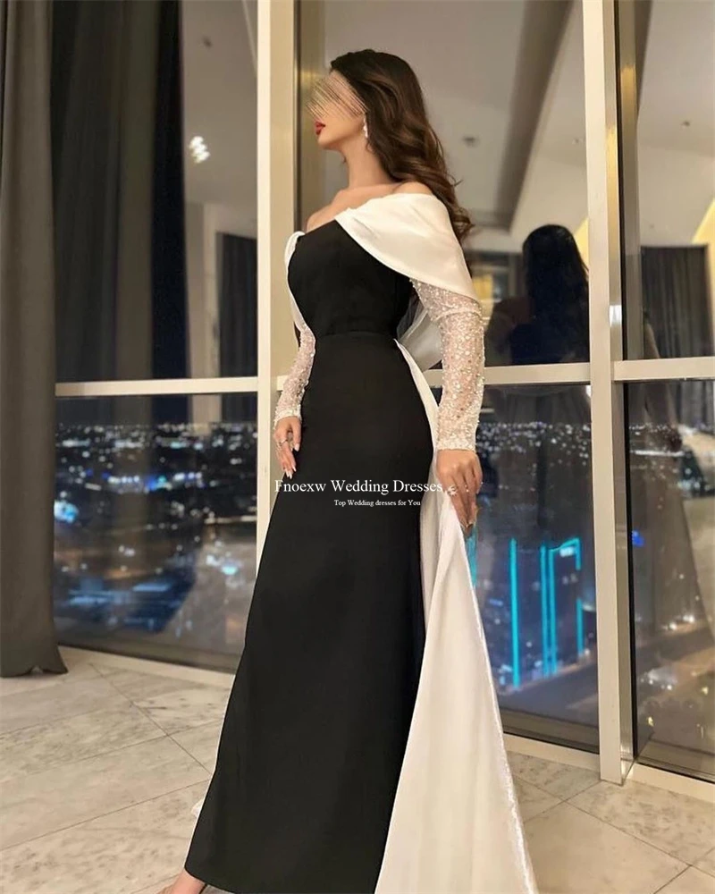 Fnoexw Arabia Formal Evening Dress With Cape Vestidos De Noche Women Prom Dress Long Glitter Sequins Sleeves Mermaid Party Dress