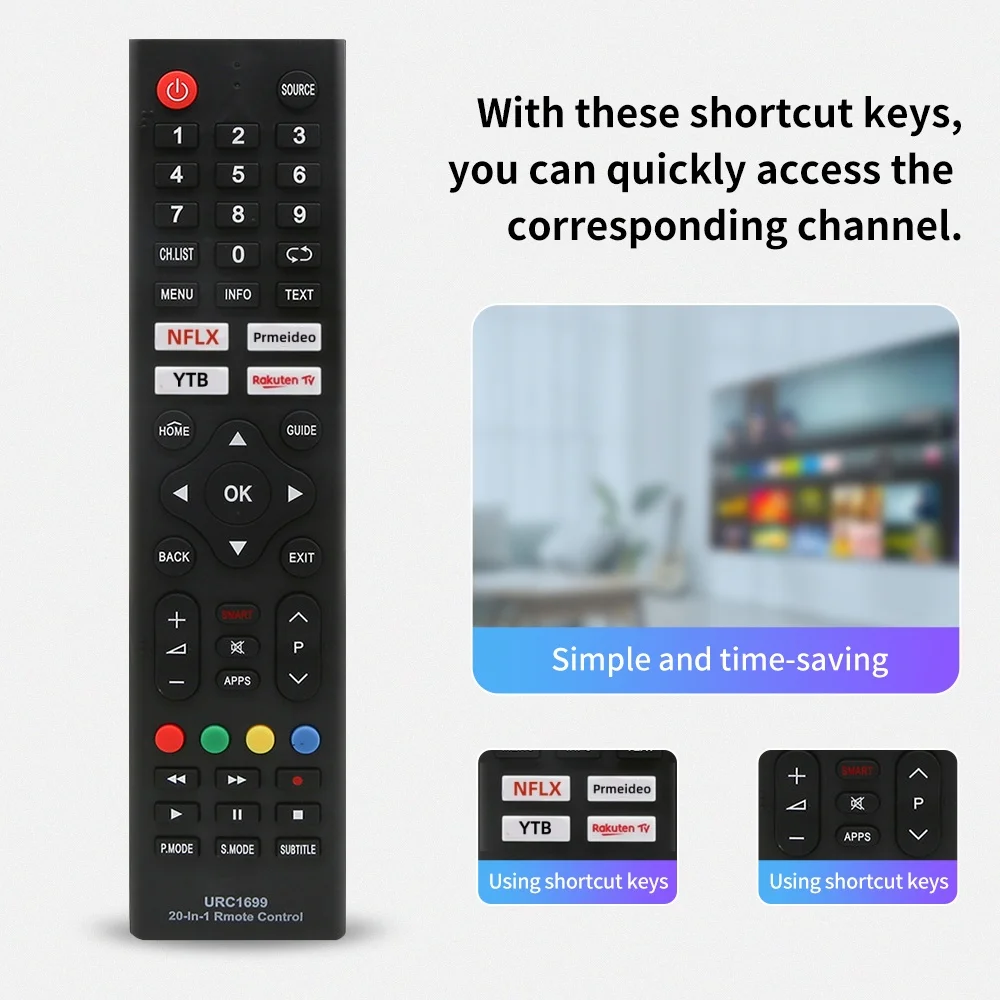 Universal URC-1699 NFLX Remote Control for many brands TVs for Sam*sung, S*ony, Philips, Sharp, Panasonic, Toshiba,Hisense, Skyw