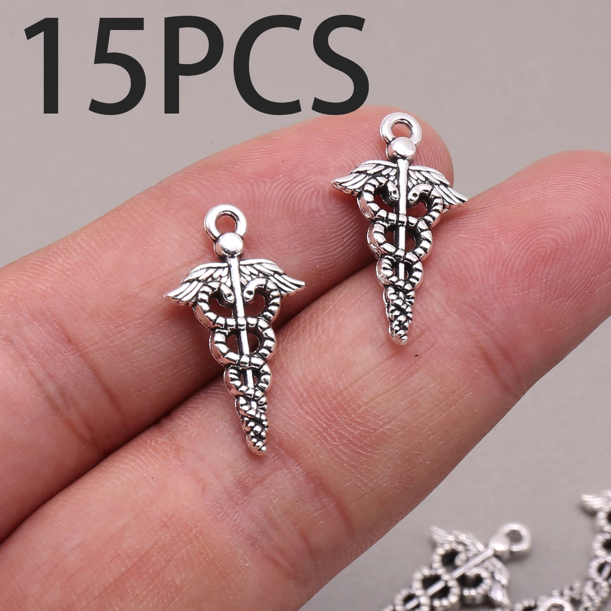15-Piece Set of Double Snake Scepters DIY Handmade Pendants, Double-Winged Snake Scepter in Vintage Style, Suitable for DIY Bracelets, Necklaces, Earrings, and Hanging Ornaments, Handmade Beaded Decoration Accessories