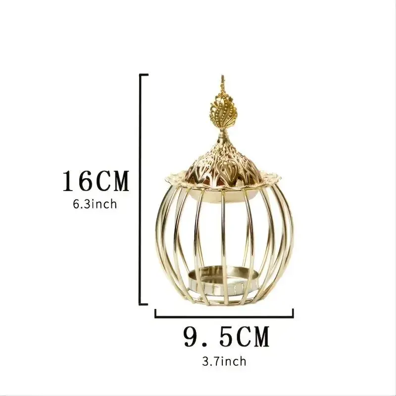 Golden Birdcage Incense Burner 2-in-1 Metal Aroma Candle Holder Arabian Style Incense Cone Holder Decorative Aromatherapy Orname