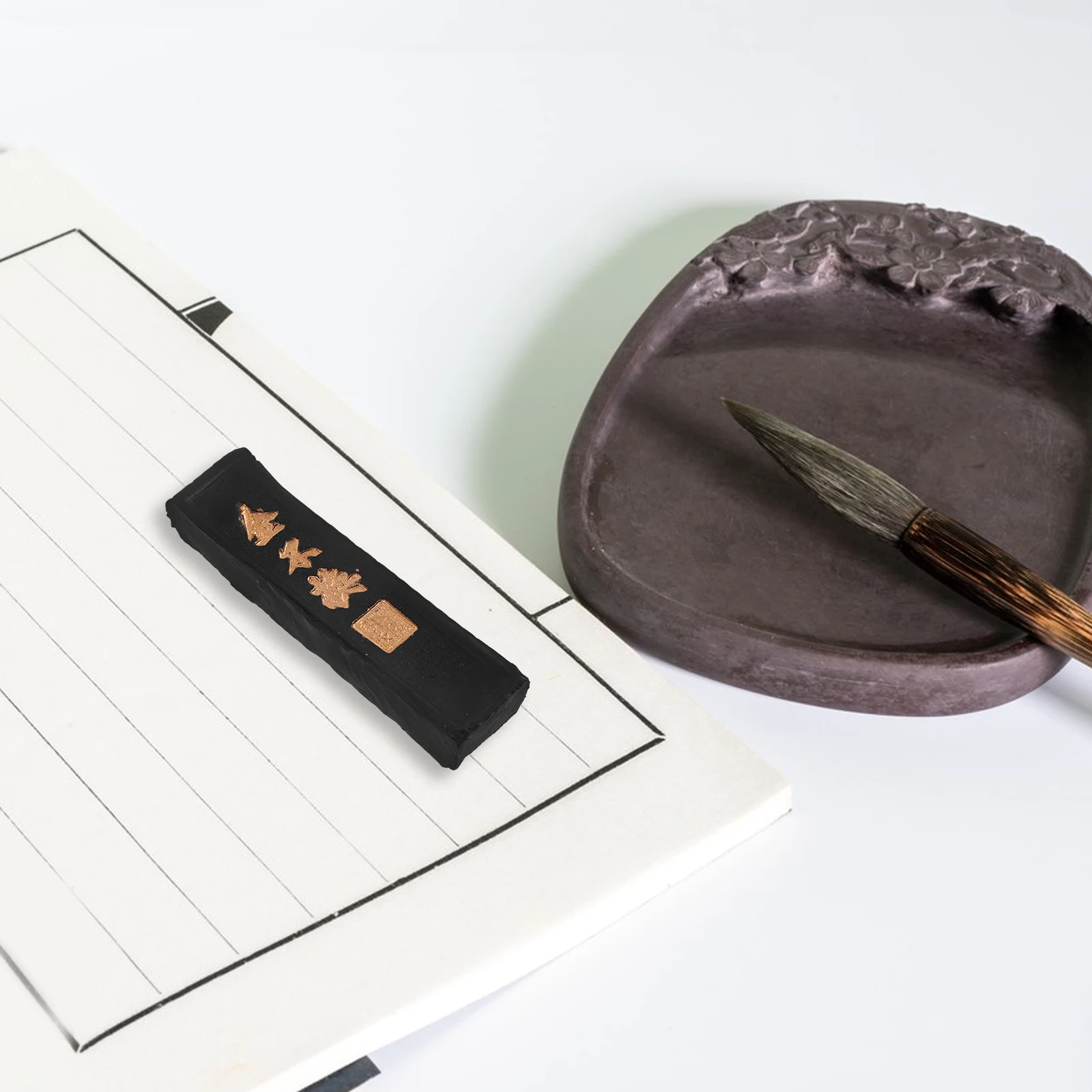 

1 H Golden Traditional Ink Block for Calligraphy Writing Student Stationery 1oz Firm Fine Smoke Black Shiny Color