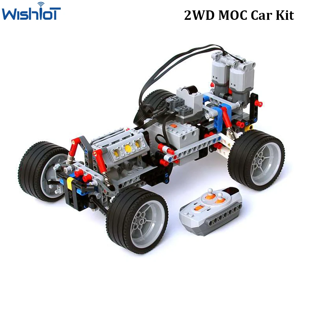 2WD 2 륜 구동 기술 자동차 섀시 브릭, 서스펜션 충격, IR 원격 제어 수신기, L 서보 모터 MOC PF 키트