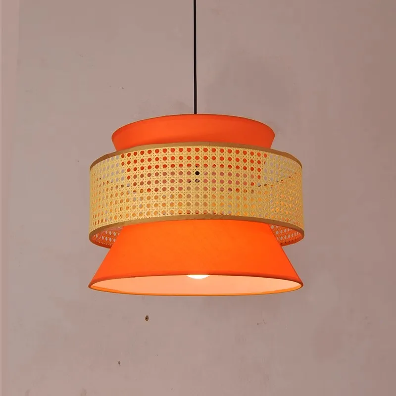 Hand Woven Rattan Pendant Light Wabi-sabi LED Indoor Lighting Decor Lamp Fixture Dining Room Lusters Hanging Pendant Lamp