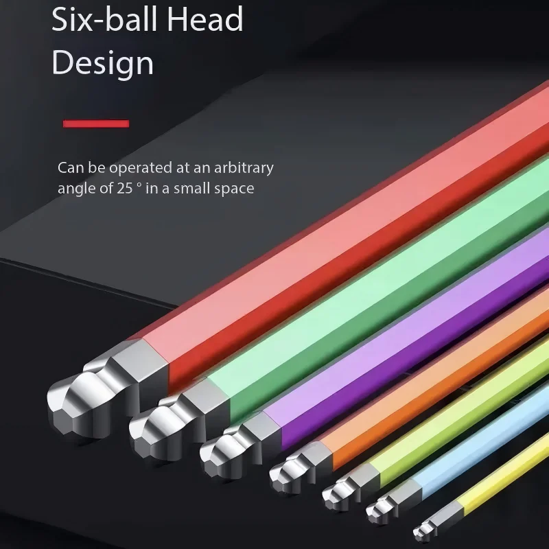 WIHA 44848 7Pcs Long Metric Ball End Hex Key Set Colorful L-Handle for Home Garage Repair