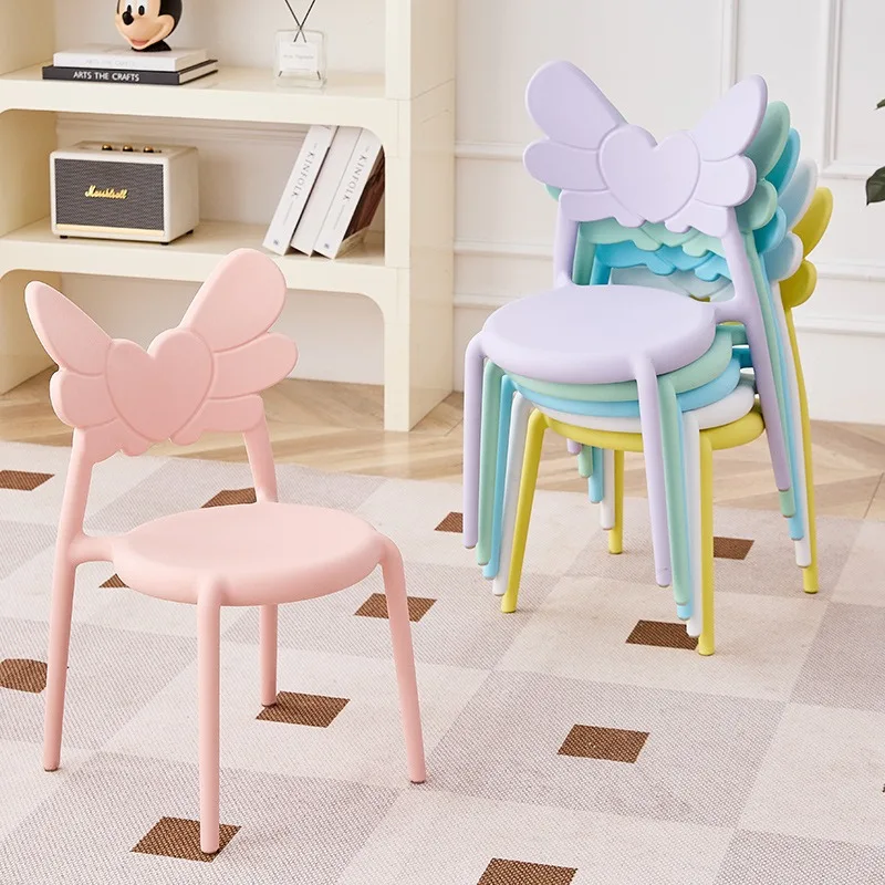 Kids Plastic Chair Stackable Butterfly Back, Kindergarten Leisure Dining Chair for Household Living Room