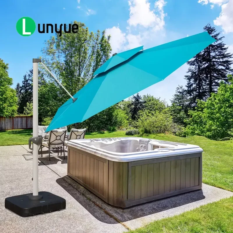 Double Top Cantilever Aluminum Patio Umbrella Windproof 360 Rotary Offset Umbrella for Garden Deck Pool