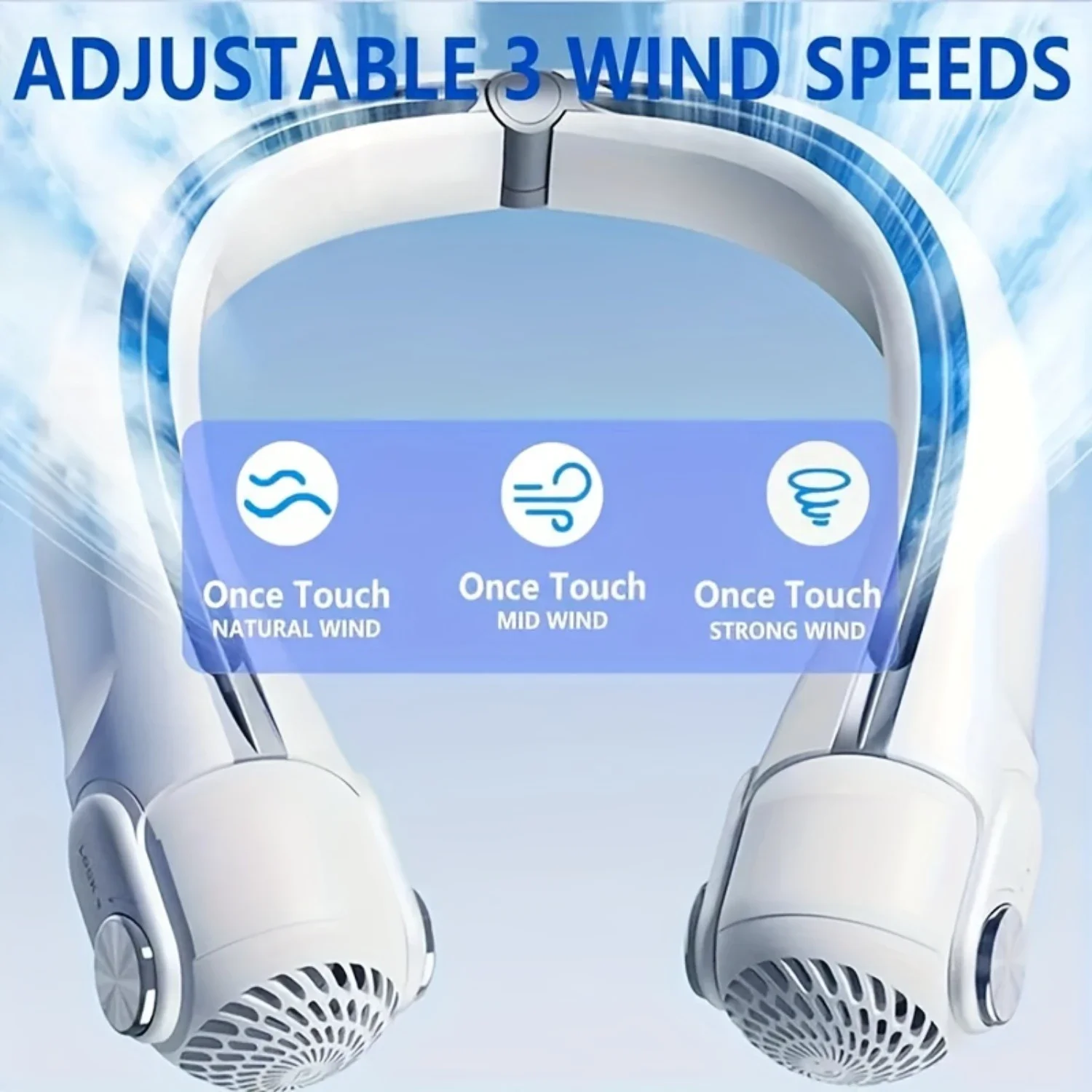 1pc Portable Neck Fan with Turbine Hurricane System, 600% Increased Heat Dissipation, 3s Cooling, Wearable, Rechargeable via Typ