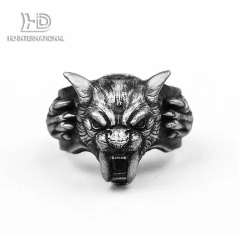 Ancient saber-toothed tiger ring, Roaring lion, Angry Lion,patron saint of animals rings,Vintage 925 silver säbelzahntiger jewel