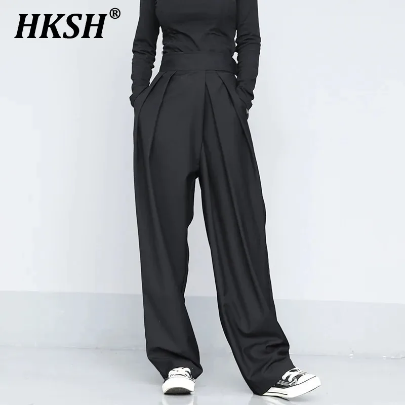 HKSH Men's Tide Dark Niche Design High Sense Loose Shape Slimming Hanging Suit Pants Spring Autumn New Casual Wide Leg HK2119