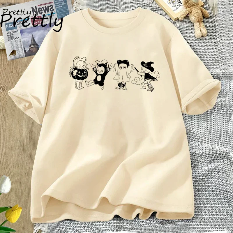 Kewpie هالوين تي شيرت المرأة ريترو الخريف راعية البقر تي شيرت خمر الموضة الغربية مخيف الجرافيك تيز قصيرة الأكمام بلايز
