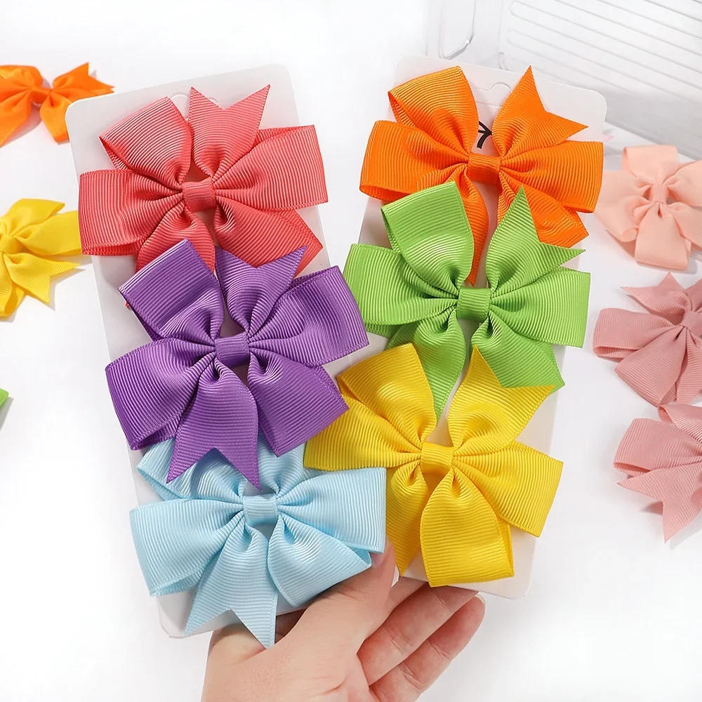 2pcs 3'' Solid Ribbon Bowknot Hair Clips for Baby Girls Handmade Bows Hairpin Barrettes Headwear Baby Hair Accessories wholesale