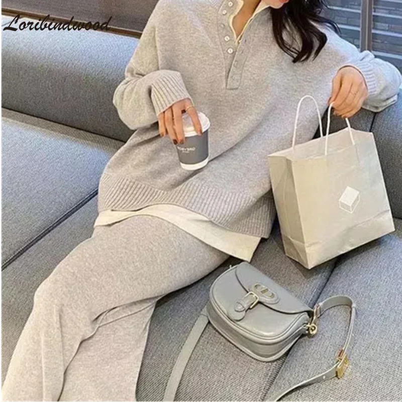 

Vintage Chic Hot Style Knitted Sportswear Two-Piece Suit 2023 Autumn And Winter New Fashion Loose Sweater Wide-Leg Pants Sets