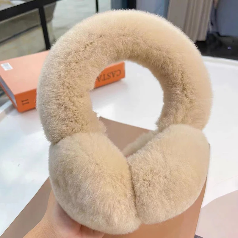 Muffs peludos macios para mulheres, capas de orelha de coelho real Rex, aquecedores de orelha do cabo, quente para o frio, inverno