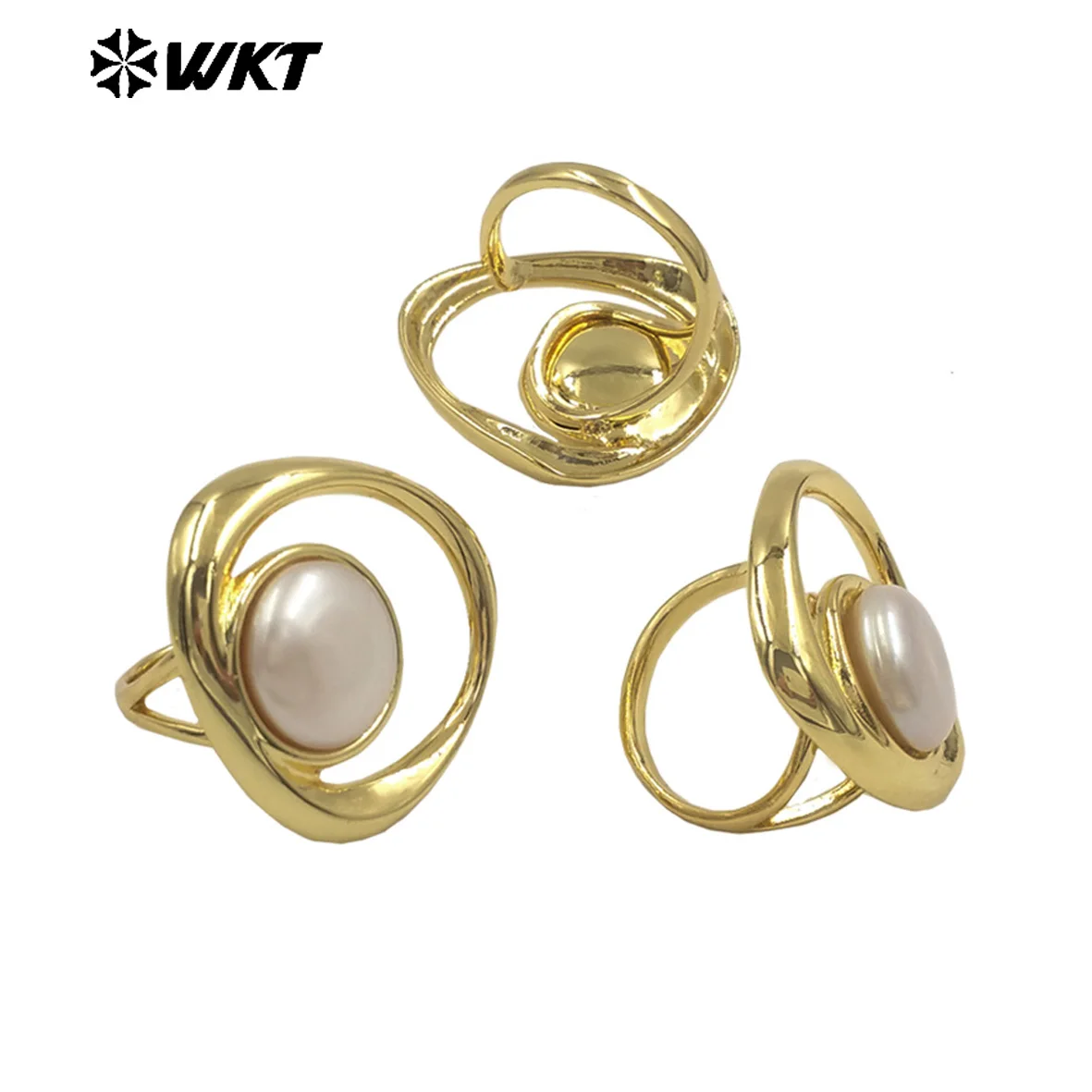 

WT-MPR133 Hot Selling Natural Freshwater Pearl Ring Beautiful Design With 18k Real Gold Plated For Women Dressing ACC
