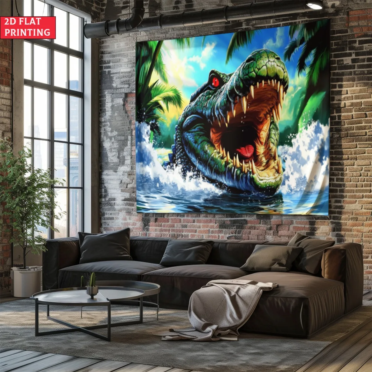 واقعية التمساح هجوم المشهد نسيج الغابة الحياة البرية الحيوان الجدار الشنق الفن الطبيعة ديكور غرفة نوم غرفة المعيشة ديكور