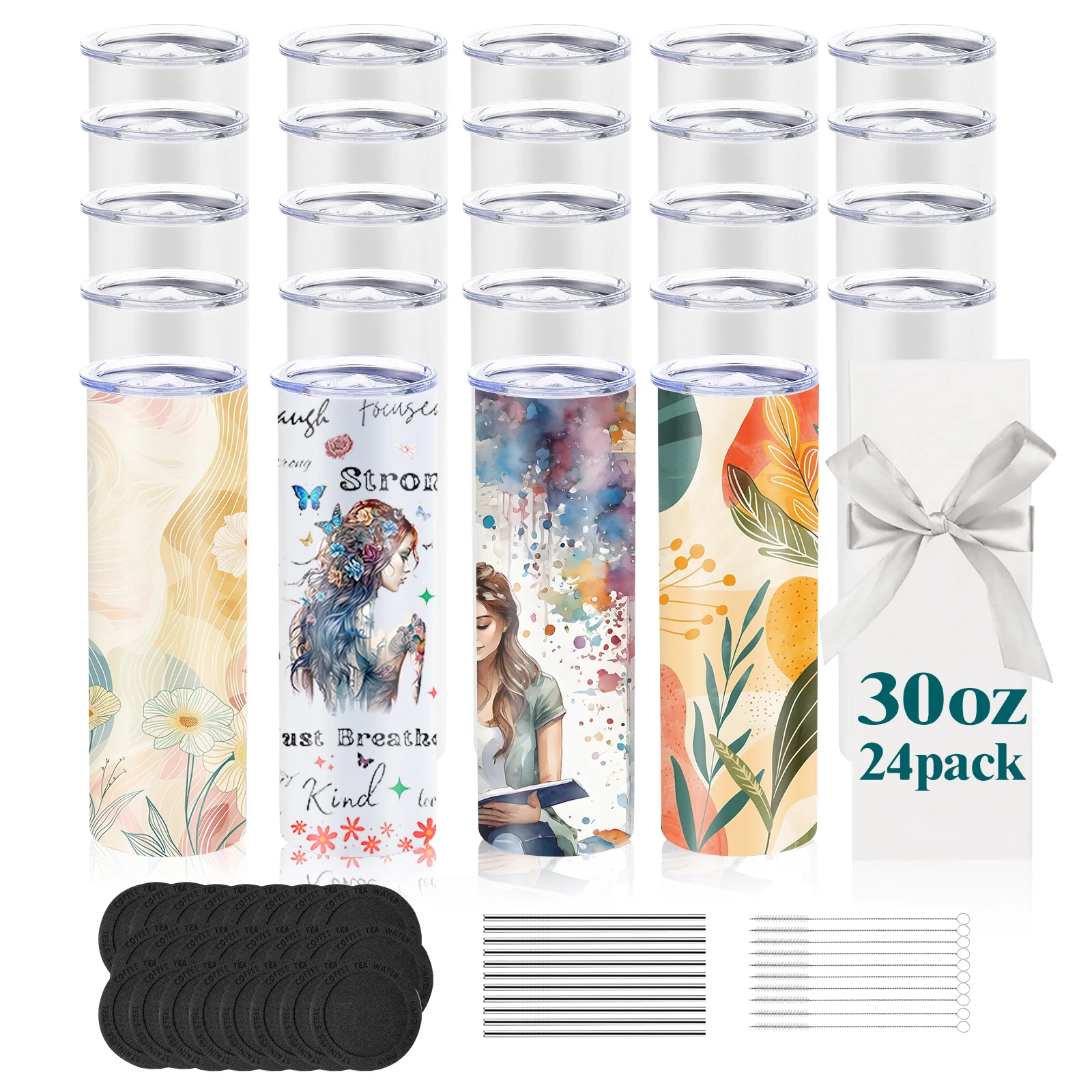 

24 pcs 30oz Sublimation Tumblers & Blanks – Straight,Vacuum Insulated Water Bottle, Ideal for sublimation Customization