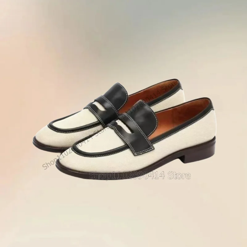

White Black Matte Leather Sewing Design Penny Loafers Slip On Women Shoes Low Top Novel Fashion Banquet 2024 Zapatos Para Mujere
