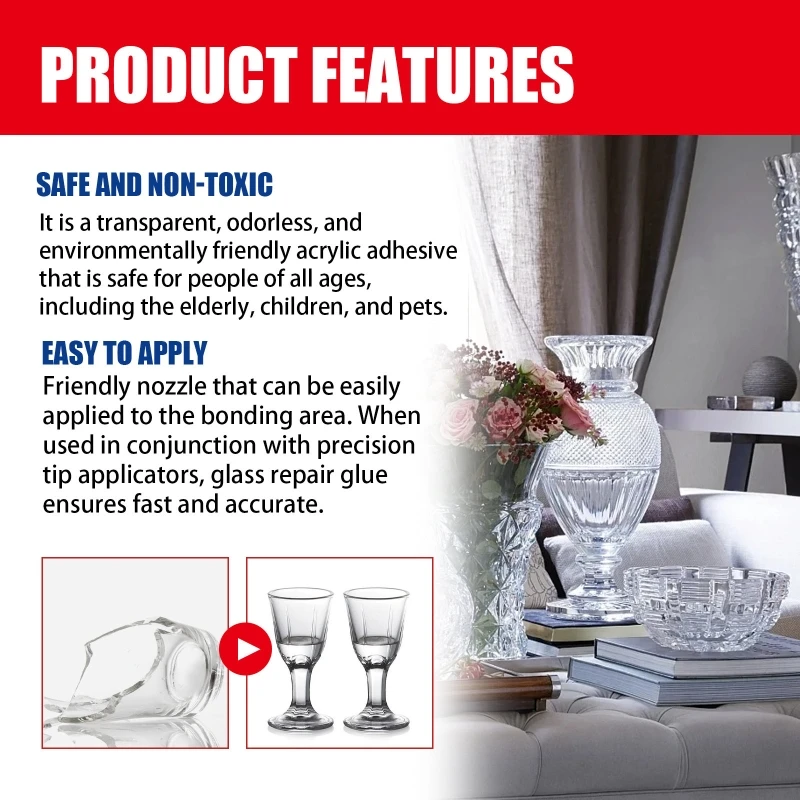 لاصق زجاج أكريليك 30 جم/1.05 أونصة لاصق لإصلاح الزجاج بقوة عالية لتثبيت الزجاج والنبيذ E8BA