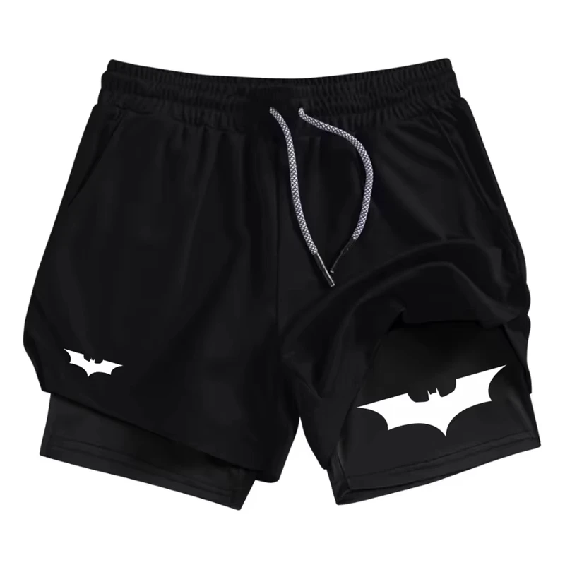 Bat Print Men's 2-in-1 Shorts with Phone Pocket | Quick Dry Double Layer Workout & Running Shorts ZY0049
