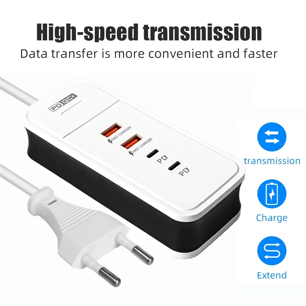 50W Multiple 4 Port USB Charger QC 3.0 PD Fast Charging Wall Charger for Mi Samsung iPad Mobile Phone US EU Travel Power Adapter