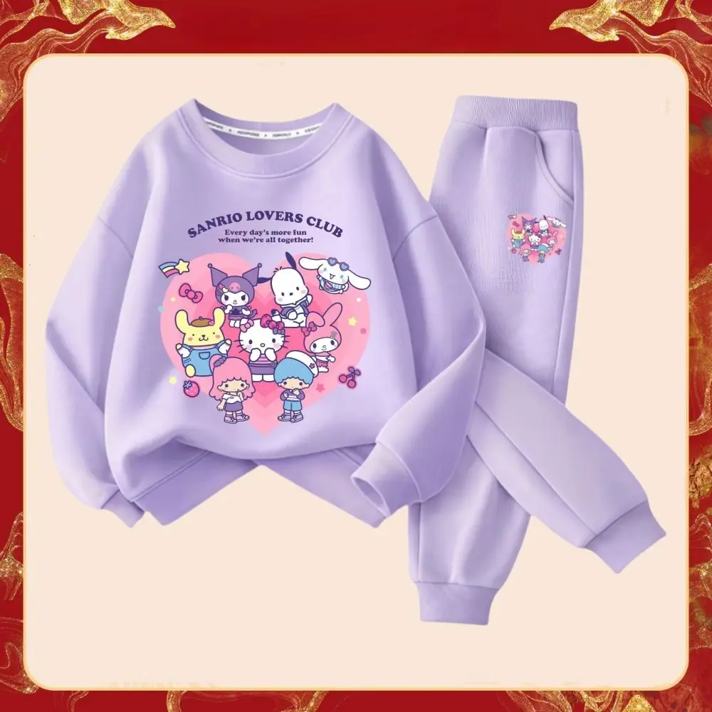 ملابس رياضية عصرية للفتيات من Sanrio Family مطبوع عليها رسوم كرتونية كورومي لربيع الخريف للأطفال بأكمام طويلة بدلة رياضية مكونة من قطعتين #3