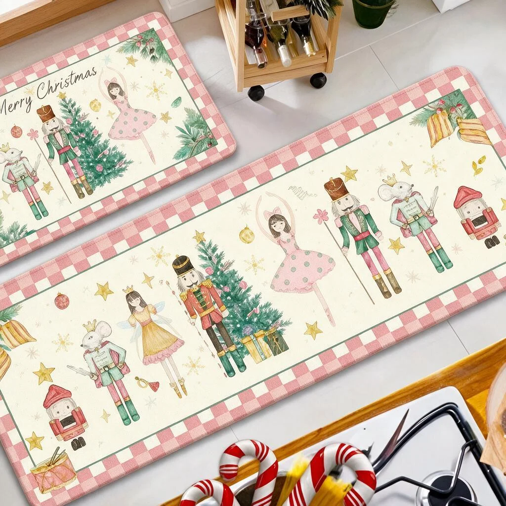 Christmas Kitchen Runner Rug with Snowman Print Long Flannel Plush Floor Mat Non Slip Soft Water Absorbent for Bathroom