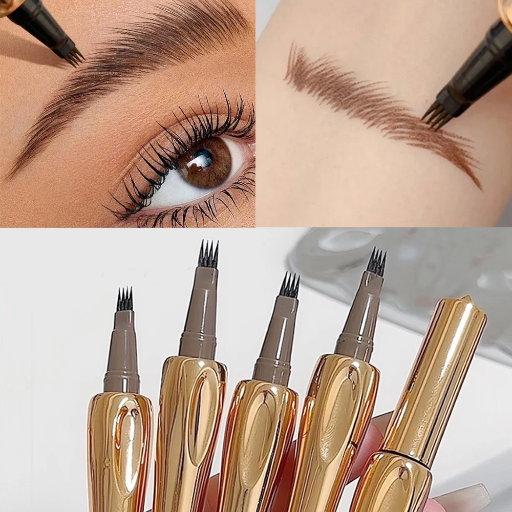 4 Forks 3D Wild Eyebrow Pencil Lasting Waterproof Eyebrow Pen Liquid Brown Gray Eyebrow Tattoo Pen Brow Styling Cosmetics