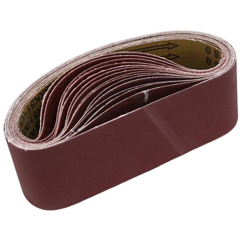 A98E-3X21 Inches(75X533mm) Aluminum Oxide Sanding Belt 15 Pack Sanding Belts ( 80 120 180 240 400 Grits) For Belt Sander