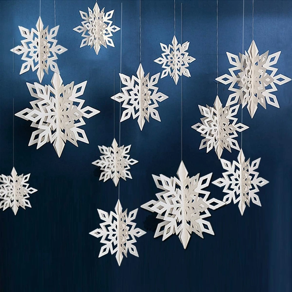 6Pcs Christmas Snowflake 15/20/25CM Hanging Christmas Tree Ornament Xmas Home Decor Navidad New Year 2024 Decor Accessories ﻿