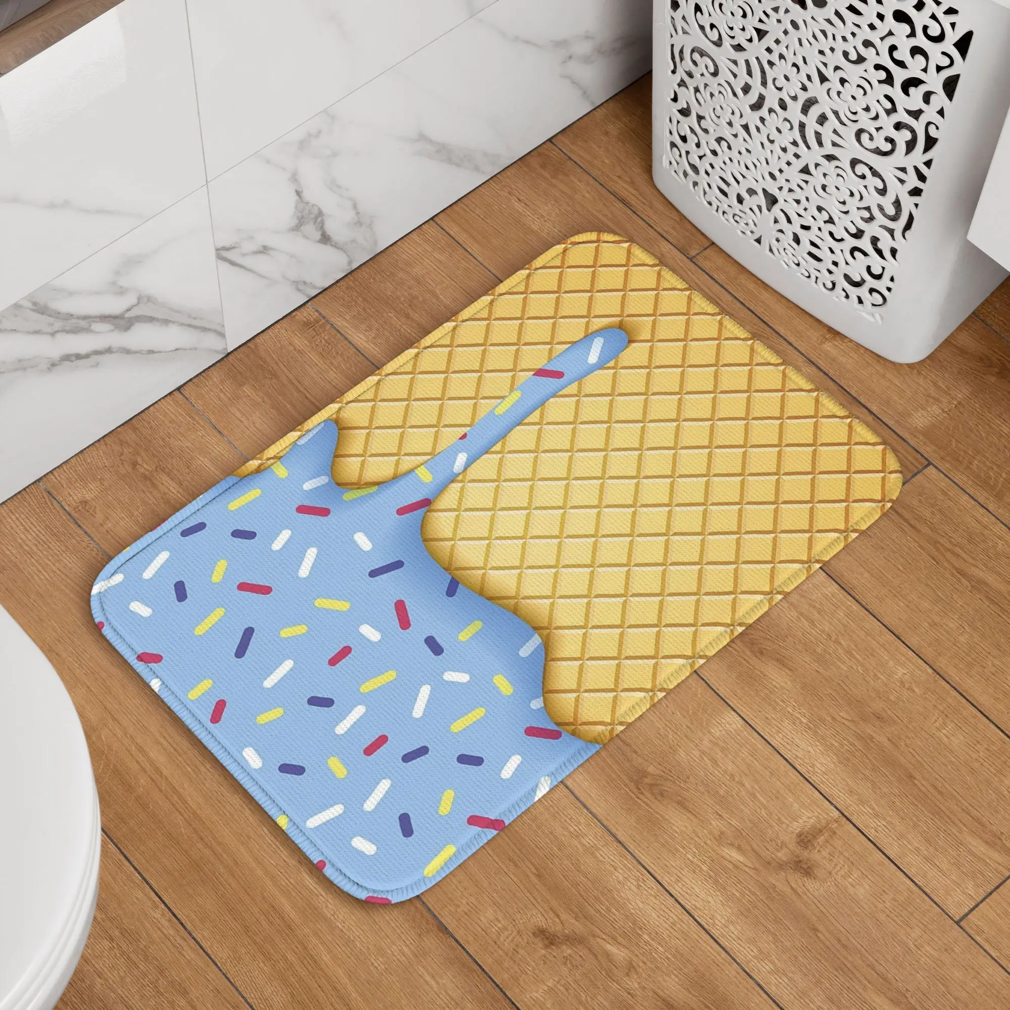 Cartoon Ice Cream Cone With Dripping White Glaze And Wafer Doormat Carpet Rug Kitchen Entrance Home Floor Mat for Footpad Mats