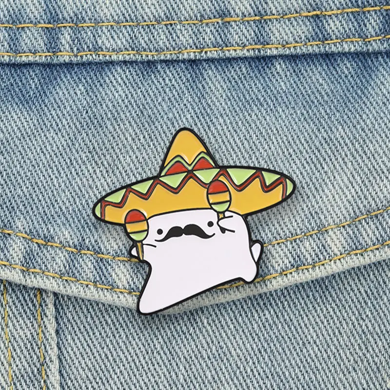Mexikanische Fiesta Geister-Cartoon-Emaille-Anstecknadel – Niedlicher Festival-Geist mit Sombrero & Maracas Brosche für Rucksack, Jacke, Hut, Schmuck & Abzeichen – Detail 10