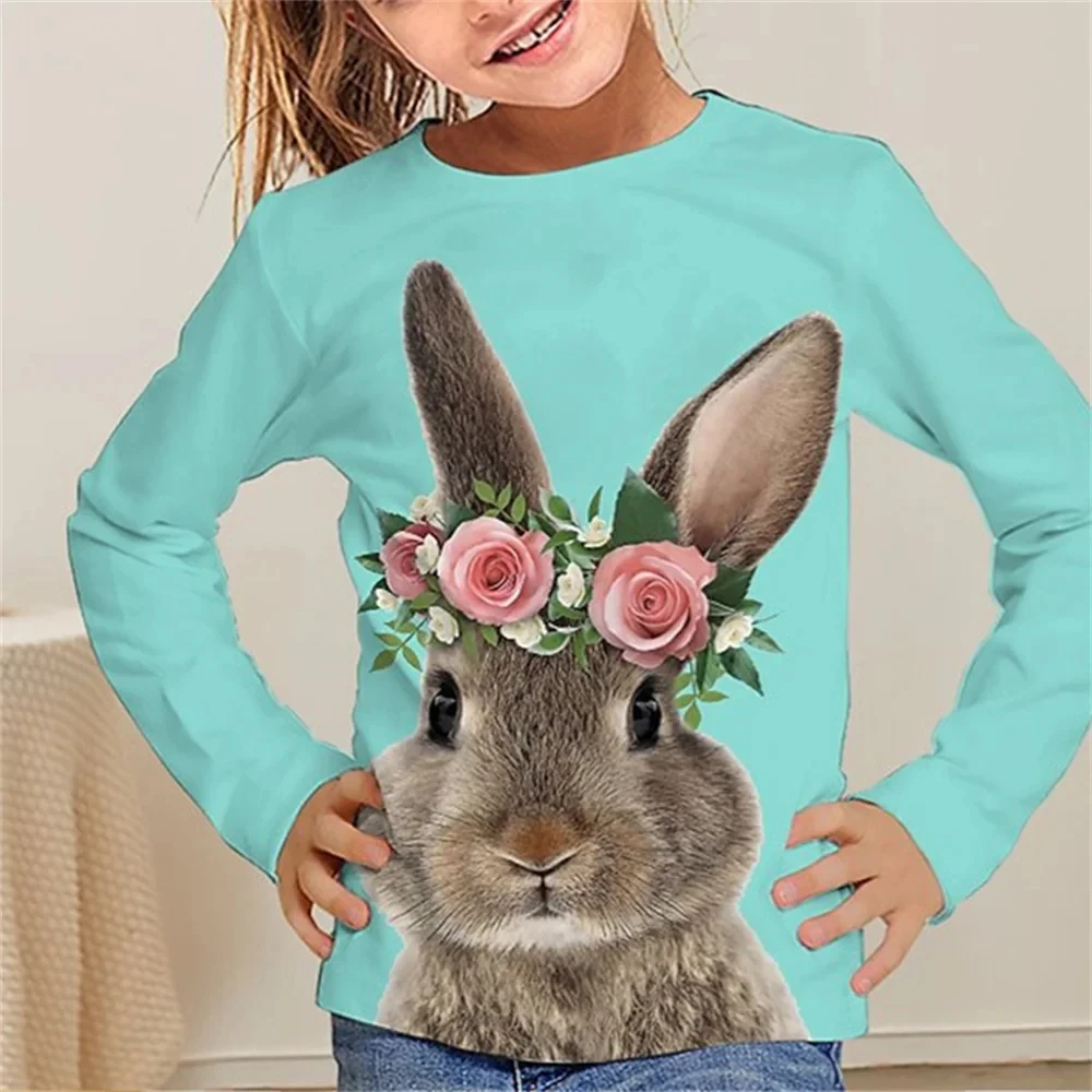 

Girls Clothes Children's Clothing Girl T-Shirt Kawail Animals Rabbits 3D Print Long Tshirts Kids Summer Casual Unisex Tees Tops