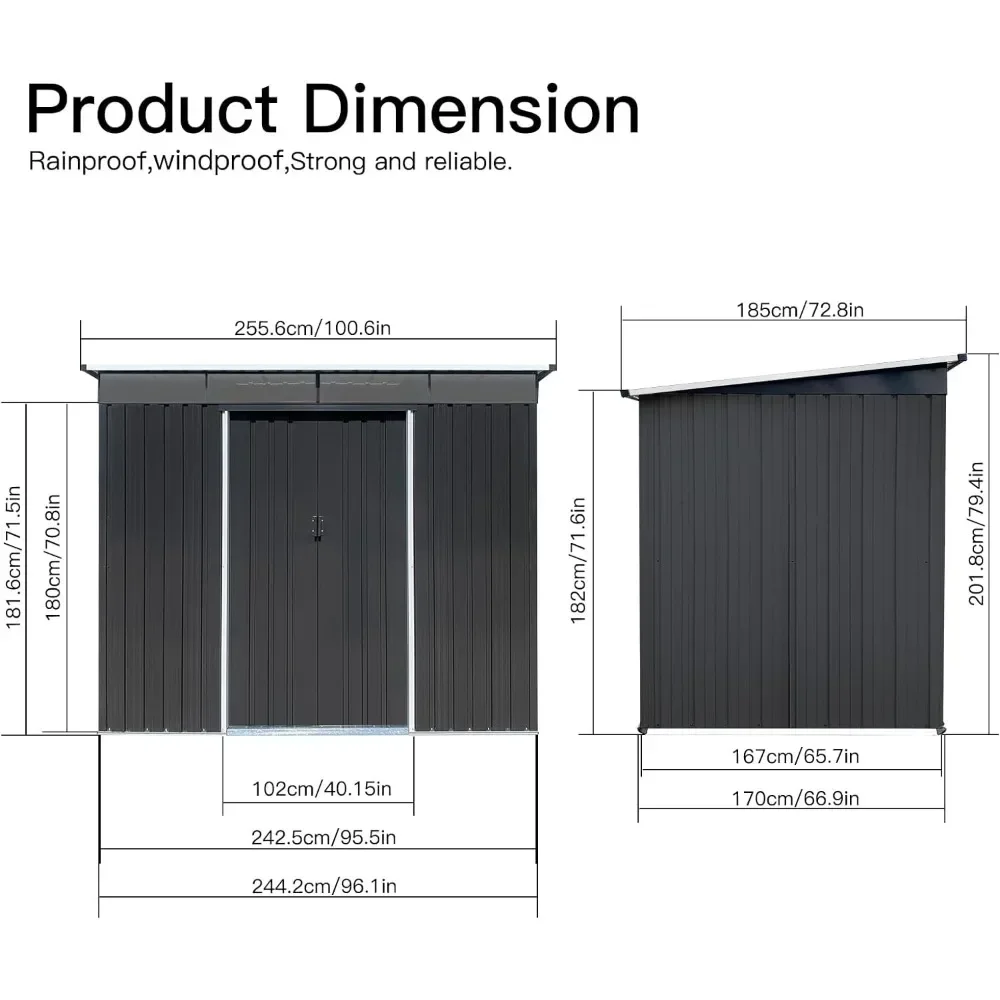 Outdoor Storage Shed  FT Galvanized Metal Garden Shed with Double Lockable Doors, Weather-Resistant Outdoor Storage Clearance